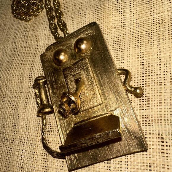 VTG 1970's Amazing Counter Culture Phone Gossip Telephone Necklace Artsy Boho - Picture 7 of 9